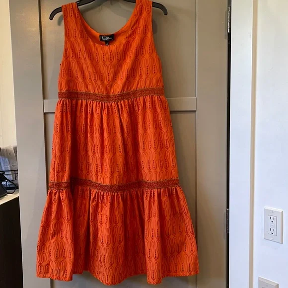 NWT Sam Edelman Strappy Orange Eyelet Ruffle MIDI Summer Dress Fully Lined. Sz 4 - Picture 2 of 12